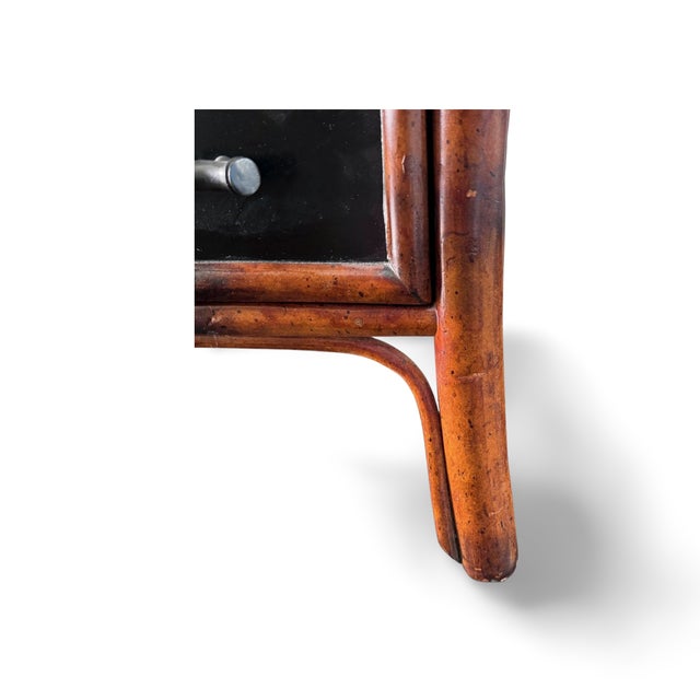 Black 1990s Theodore Alexander Chinoiserie Lacquer Chest Bird Motif W/ Bamboo Hardware 4 Drawer For Sale - Image 8 of 14