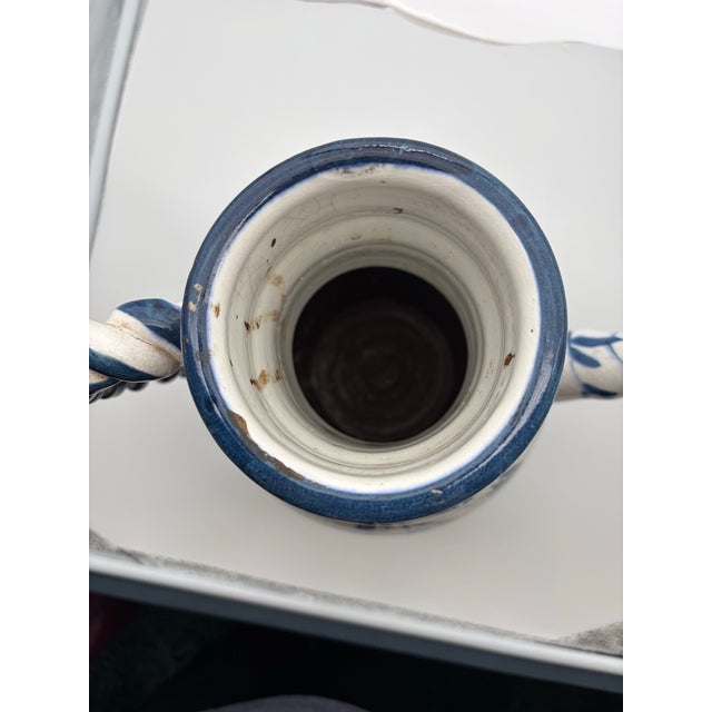 Antique Spanish Fajalauza Granada Blue & White Hand Painted Ceramic Jarra 15” For Sale - Image 6 of 8