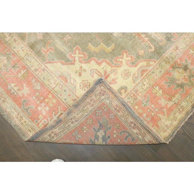 Soft Green Antique Turkish Oushak - 8'3" x 11'2" For Sale - Image 9 of 9