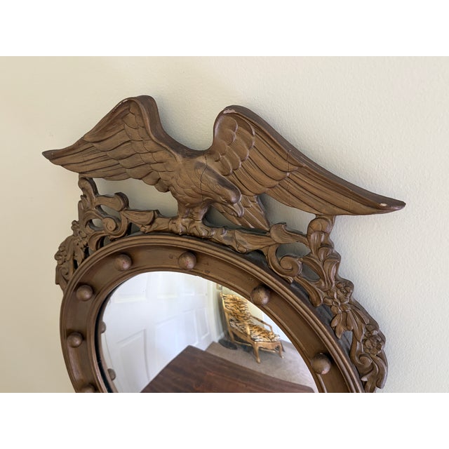 Mid 20th Century American Federal Style Giltwood Eagle Crest Convex Mirror, Mid-20th Century For Sale - Image 5 of 10