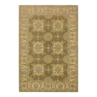 1990s Shabby Chic Kafkaz Peshawar Lt. Green/Ivory Hand-Knotted Rug - 4'1 X 6'1 For Sale