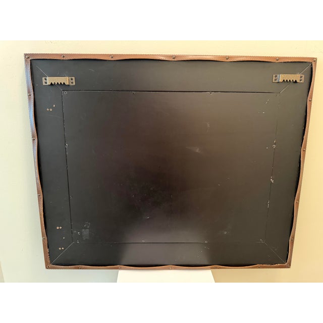 Vintage Ralph Lauren Style Equestrian Cognac Leather Beveled Mirror With Basketweave & Nailhead Detail For Sale In Chicago - Image 6 of 9