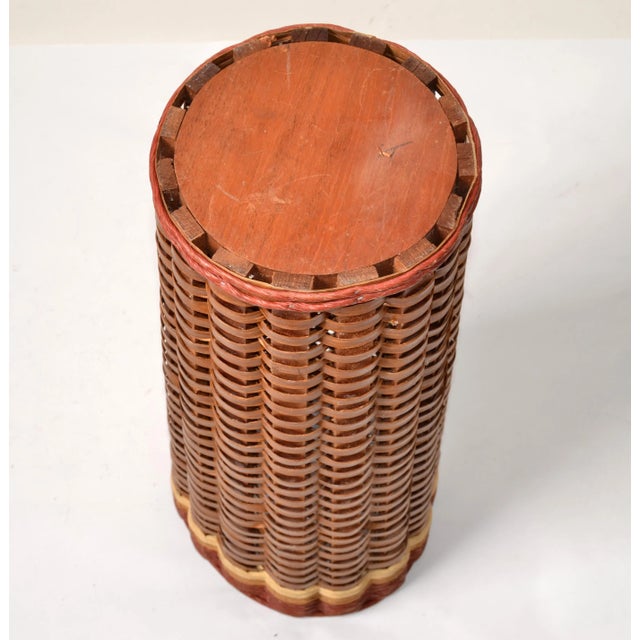 1990 Natural Hand Woven Fibers Cane Bamboo Wood Umbrella Stand Floor Vase For Sale - Image 10 of 12