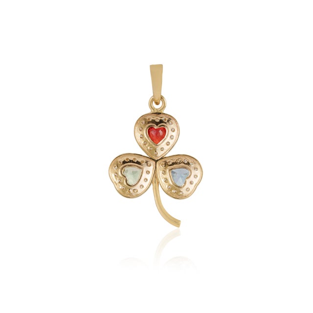 Clover-Inspired 14k Yellow Gold Multi-Sapphire & Diamond Pendant, 1.01ct For Sale - Image 10 of 15