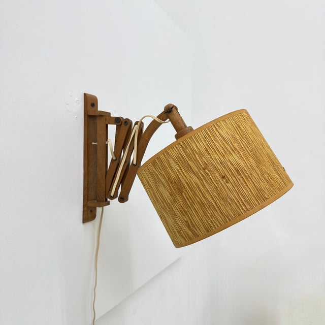 Vintage Teak Scissors Wall Lamp, 1960s, in Very Good conditions. Designed 1960 to 1969 European Plug (up to 250V).The...