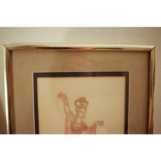 Early 20th Century Pair of Ottoman Shadow Puppet Figural Sculptures in MCM Gold Metal Frames For Sale - Image 9 of 15