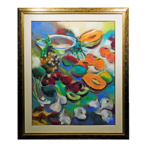 1990s Diane French Gaugush Original Pastel on Paper Fruits Custom Framed Hand Signed Dry Pigment
