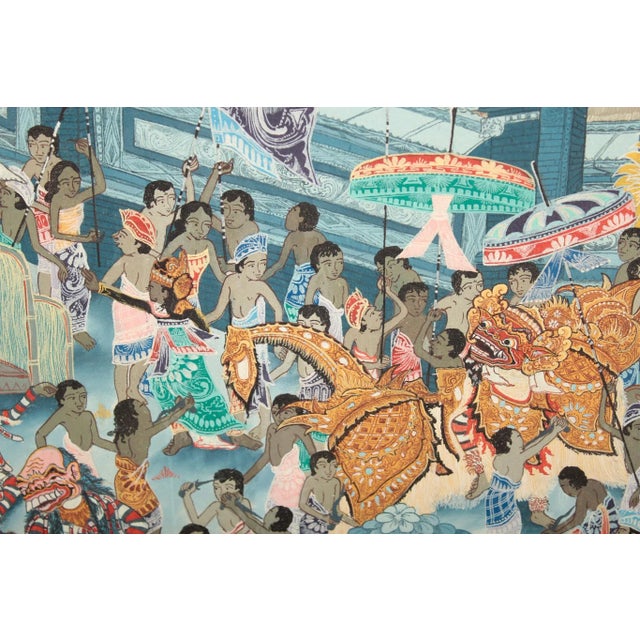 Balinese Artist, Blue Palm Trees, 1980s, Acrylic on Canvas, Framed For Sale - Image 9 of 14