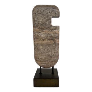Revelation Organic Modern Gray Travertine Ancient Lore Sculpture Tall For Sale