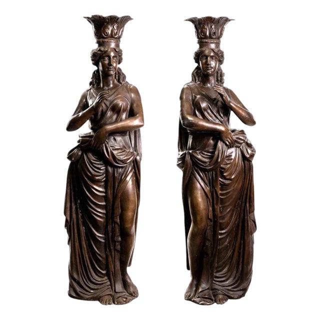 Neapolitan Artist, Large Greek Style Caryatids, 1980s, Bronze, Set of 2 For Sale