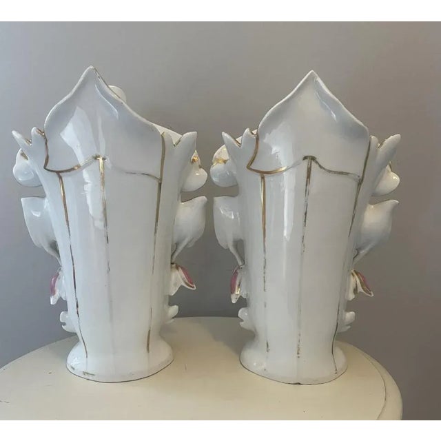 Pair of 19th Century French Porcelain Vases With Floral Painted and Glazed Decoration For Sale - Image 4 of 10