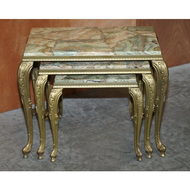 Vintage French Brass & Onyx Nesting Tables, 1940s, Set of 3 For Sale - Image 3 of 17