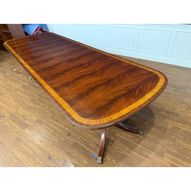 Georgian Style Multi-Banded Mahogany Dining Table by Leighton Hall - Showroom Sample For Sale - Image 16 of 16