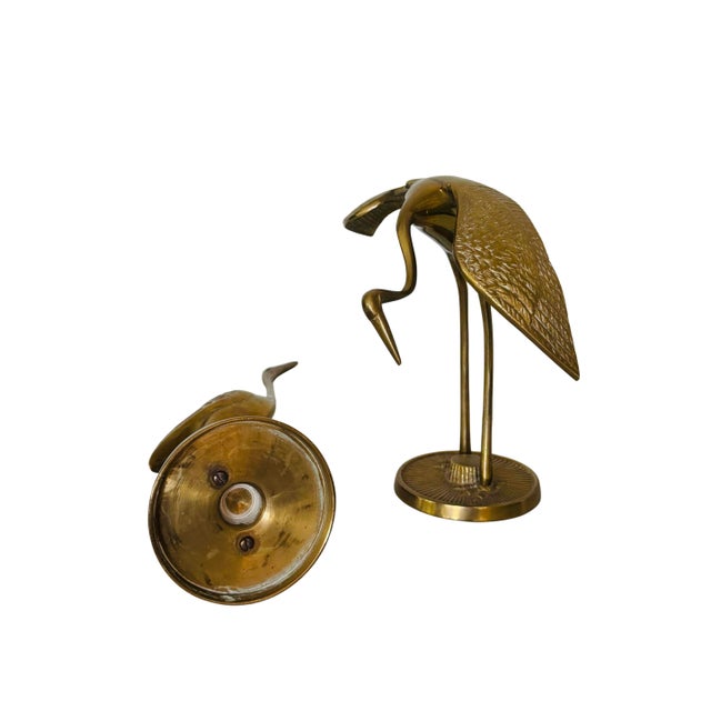 Mid 20th Century Vintage Mid-Century Solid Brass Crane Figurines, Pair – Hollywood Regency Bird Sculptures For Sale - Image 5 of 7