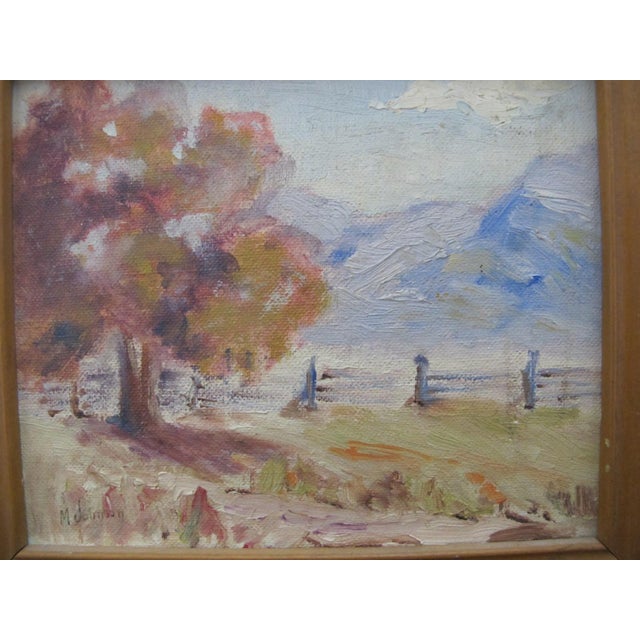 Mid 20th Century M Johnson Miniature Mountain Tree Landscape Framed Oil Painting II For Sale - Image 5 of 5