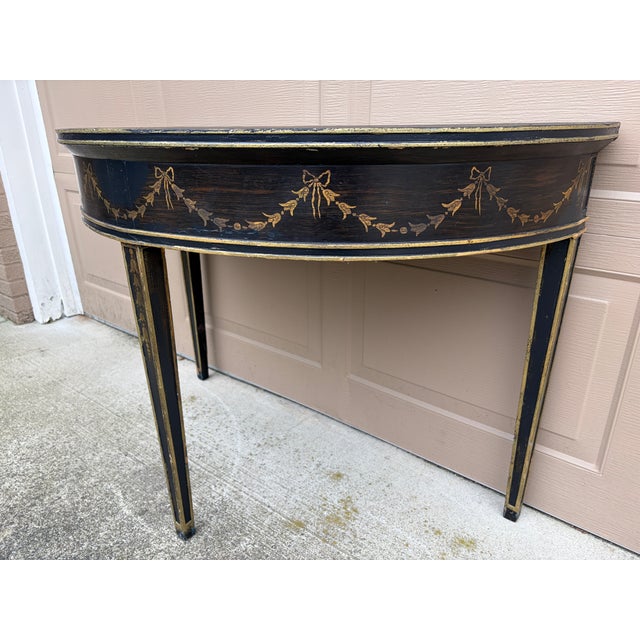 Regency Black and Gold Demilune Console Table For Sale - Image 4 of 10