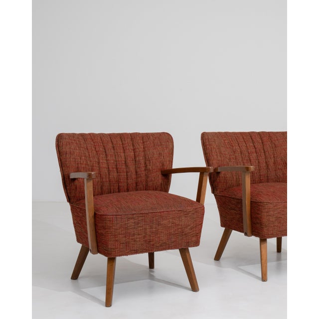 Pair of Mid-Century Modern Upholstered Armchairs Burnt Orange For Sale - Image 13 of 14