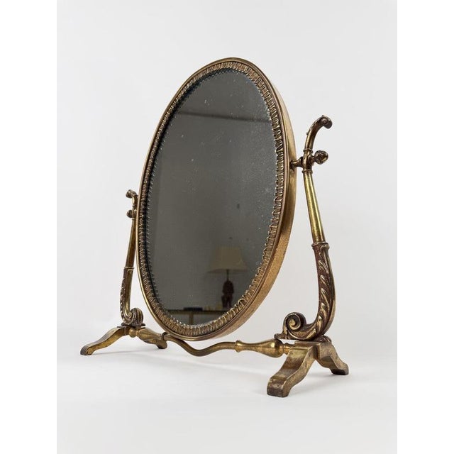 1950s Mid-Century Italian Neoclassical Oval Cast Brass Vanity Mirror, 1950s For Sale - Image 5 of 18