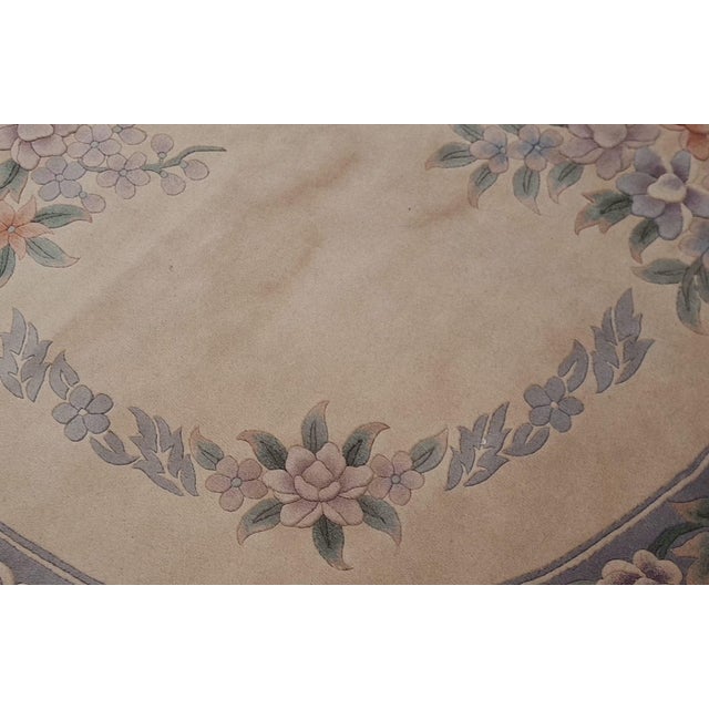 Chinese Vintage Round Chinese Floral Wool Rug With Sculpted Botanical Design & Fringe For Sale - Image 3 of 7