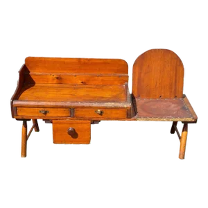 Early 19th Century Antique Country Primitive Pine Cobblers Bench / Coffee Table With 3 Drawers