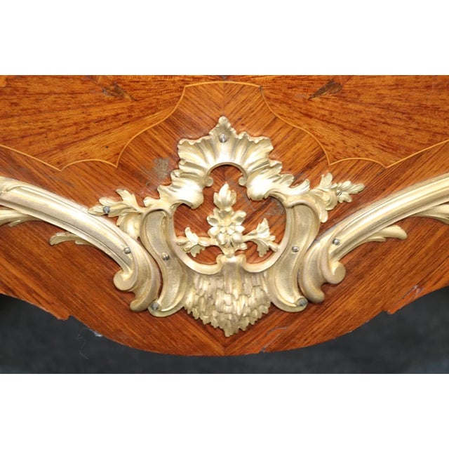 Mid 20th Century 19th C. French Louis XV Style Gilt Bronze Mounted Commode – Ornate Kingwood & Mahogany Marble Top Chest For Sale - Image 5 of 10