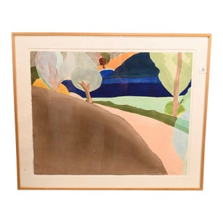 1970's Italian Abstract Landscape Lithograph, Framed For Sale
