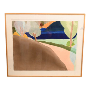 1970's Italian Abstract Landscape Lithograph, Framed