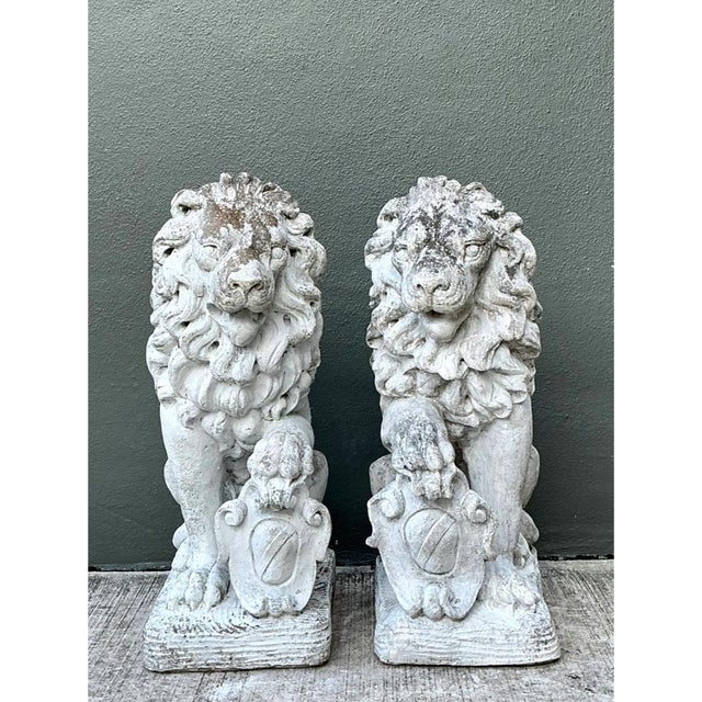 Vintage Italian Cast Cement Lion Statues - A Pair For Sale - Image 9 of 12