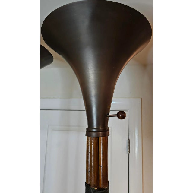 Russel Wright Vintage Russel Wright Attributed Spun Brass and Bamboo Torchiere Floor Lamps - a Pair For Sale - Image 4 of 7