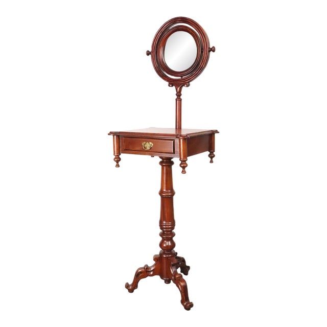 Early 20th Century Wooden Shaving Stand With Tilting Beveled Mirror For Sale