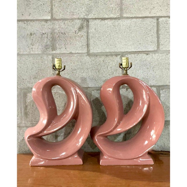 Vintage MCM Abstract Glazed Ceramic Lamps - A Pair For Sale - Image 9 of 10