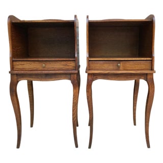 1960s French Louis XV Style Nightstands in Walnut with Drawer and Open Self, A Pair For Sale