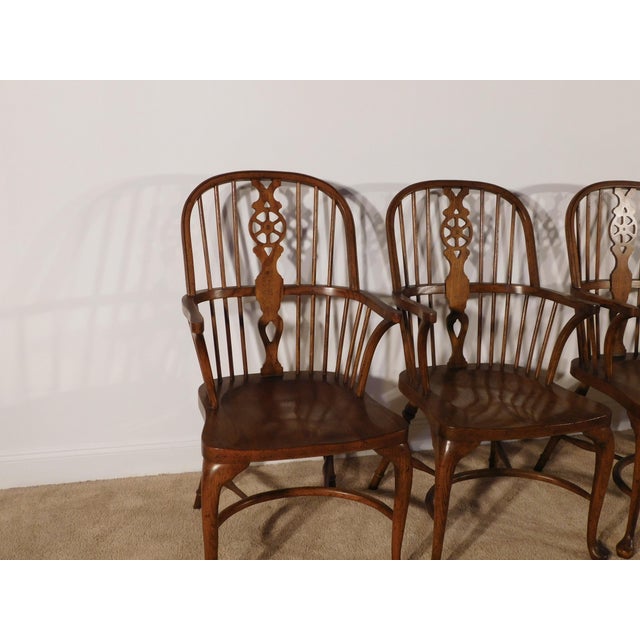 Vintage Baker Furniture Set of 4 Queen Anne Dark Oak Windsor Arm Chairs For Sale In South Bend - Image 6 of 14