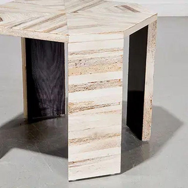 This pair of vintage bone veneer side tables adds a touch of elegance to any home decor. With intricate bone veneer...