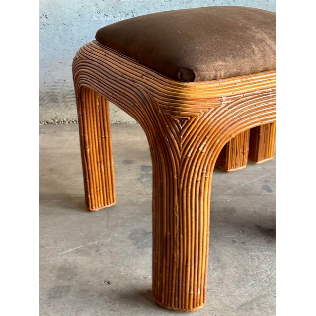Mid-Century Modern Vintage 1970s Pencil Reed Waterfall Stools or Ottomans, Pair For Sale - Image 3 of 6