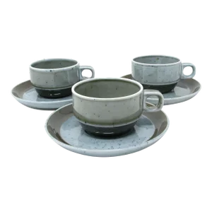 Vintage Schonwald Germany Form 898 Atlantis Blue Speckled Cups & Saucers - 6 Pieces