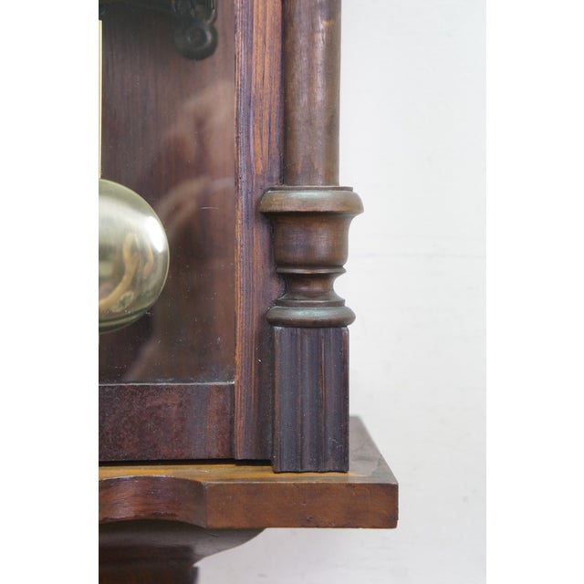 Antique German Junghans Vienna Mahogany Converted Battery Power Clock 31" For Sale - Image 6 of 18