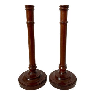 Handsome Pair of Vintage Wooden Candlesticks For Sale
