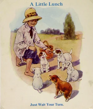 Afternoon Morsel With the Puppies, 1941, Lithograph