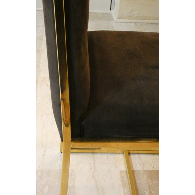Metal Suede and Gilded Steel Chairs, Italy, 1970s, Set of 6 For Sale - Image 7 of 18
