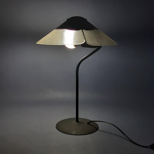 Modernist Purple Glass Table Lamp with Satin Curved Metal, 1970s For Sale - Image 3 of 18