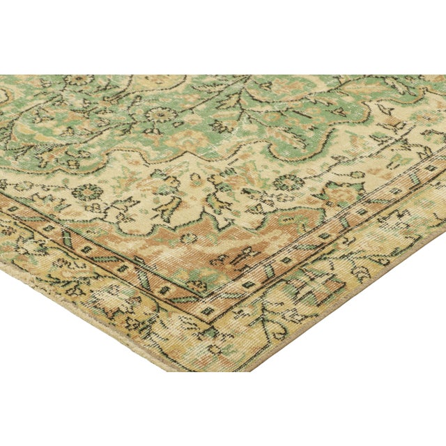 Vintage Turkish Rug in Light Green With Beige Floral Medallion | Rug & Kilim For Sale In New York - Image 6 of 7