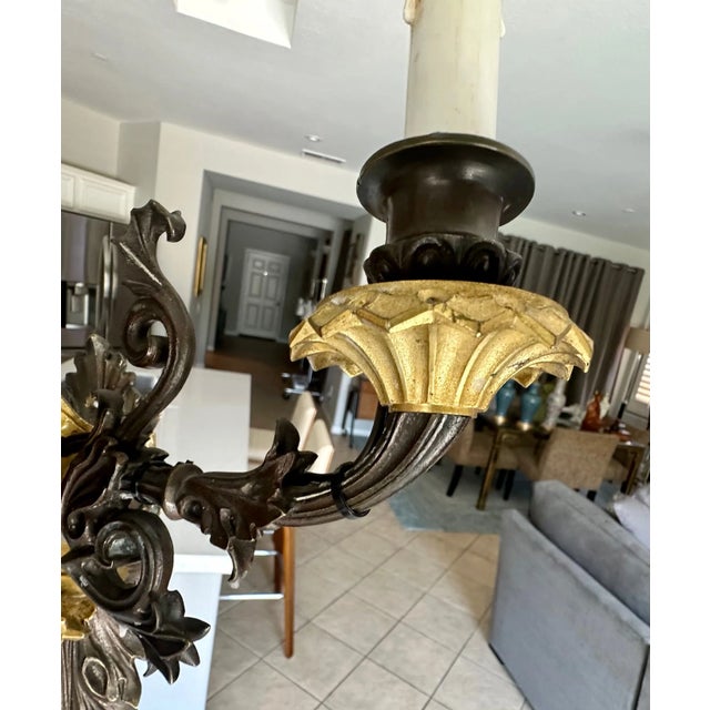 Pair French Empire 3 Arm Bronze Wall Sconces For Sale - Image 12 of 18