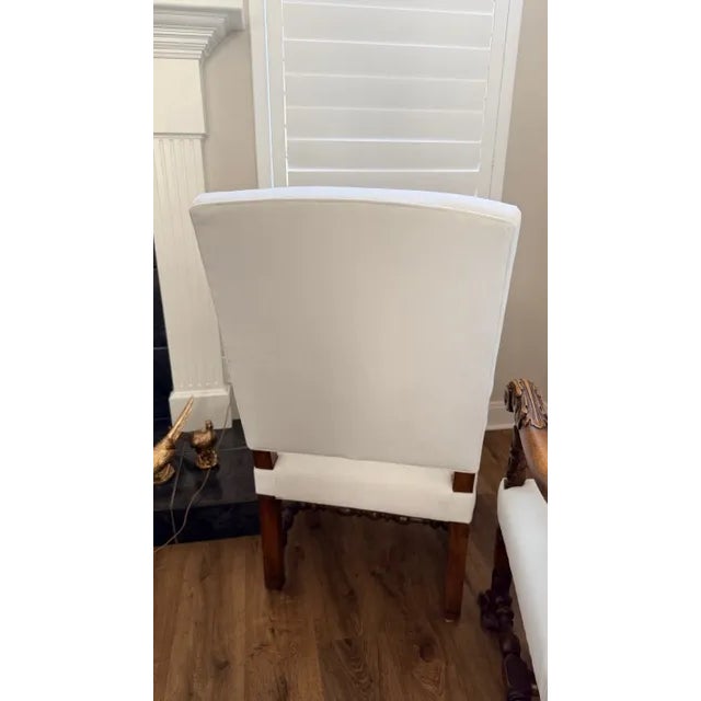 Pair of Antique White and Walnut Accent Chairs For Sale - Image 4 of 17