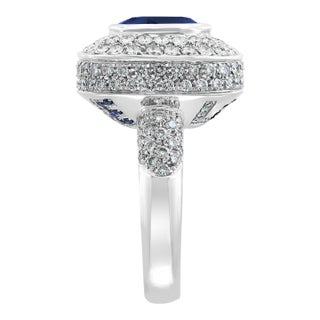 Ceylon Blue Sapphire and Diamond 18 Karat White Gold Cocktail Love Ring For Sale