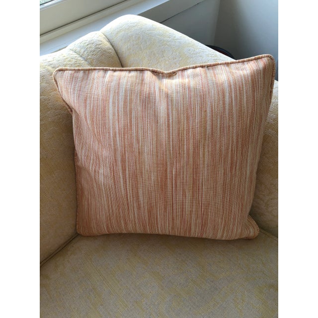 Mid-Century Modern Duralee Custom Pillows in Coral Cotton Strie- a Pair For Sale - Image 3 of 4