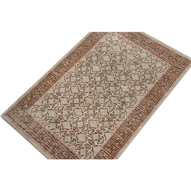 Traditional Rug & Kilim’s Khotan Style Rug in Distressed Blue, Beige-Brown Trellis Pattern For Sale - Image 3 of 6