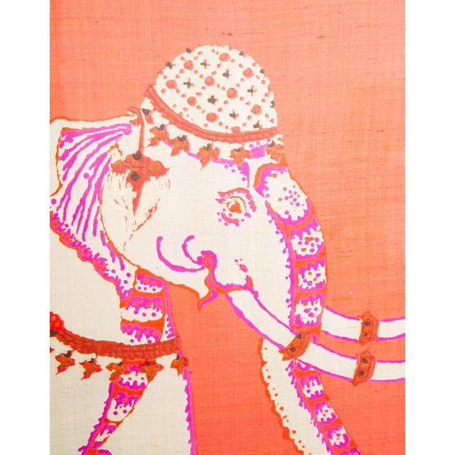 Textile Mid Century Modern Wall Art Elephant Scarf Pink Gold Jim Thompson 31x25 Vintage For Sale - Image 7 of 12