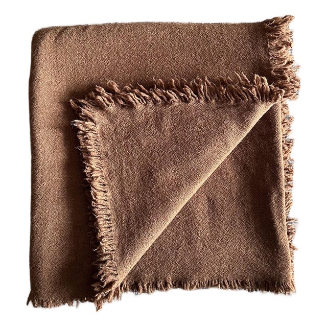 Pure French Virgin Wool Throw in Havane For Sale