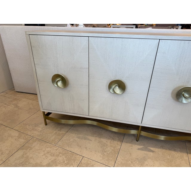 Contemporary Credenza in Light Ash With Hand Sculpted Brass Handles and Base For Sale - Image 3 of 17